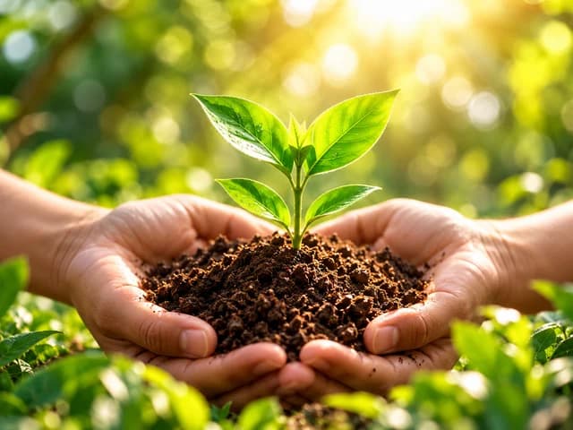 Hands nurturing a young plant